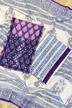Pure Cotton Mirror Work 3 Piece Unstitched Suit Set With Strips Bottom - Purple Wine