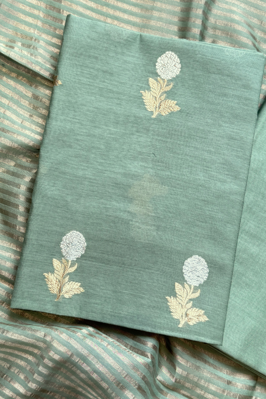 Pure Mul Chanderi With Kadwa Weaving -  Sage Green