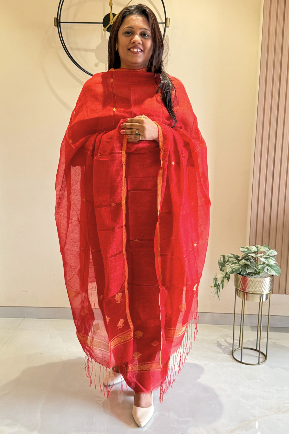 Linen Jamdani 2 Pc Set – Red