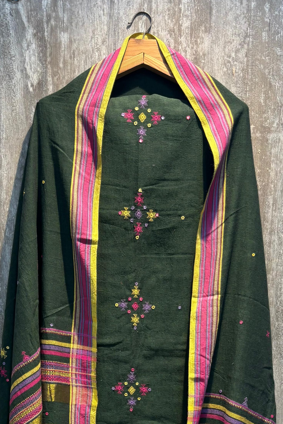 Bhujodi(Kala Cotton)3 piece suit set - Forest Green