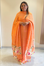 Linen Paithani Jamdani 2 Pc Set – Light orange