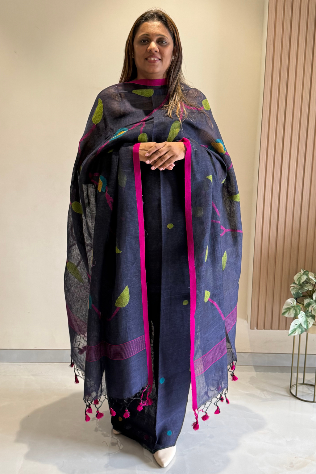 Linen Jamdani 2 Pc Set – Navy blue