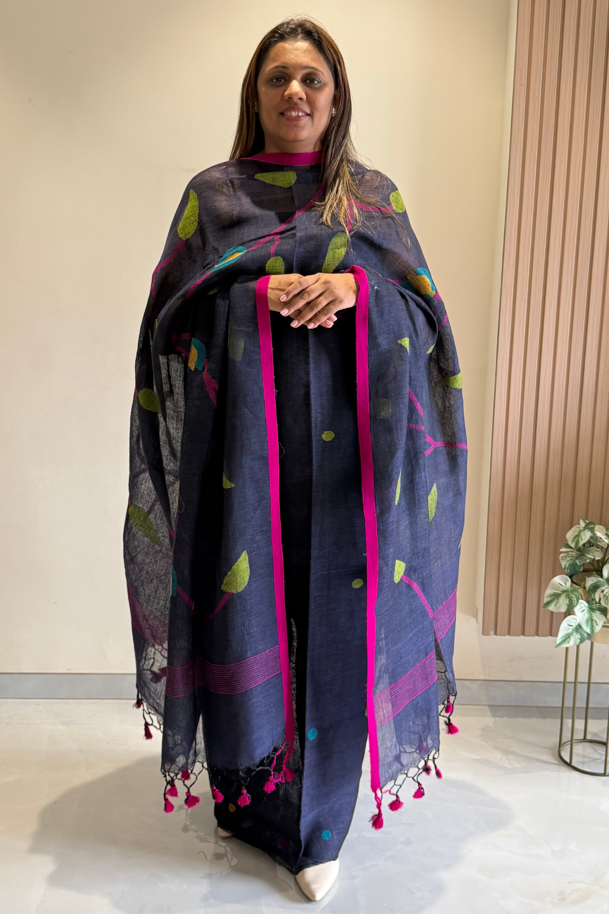 Linen Jamdani 2 Pc Set – Navy blue