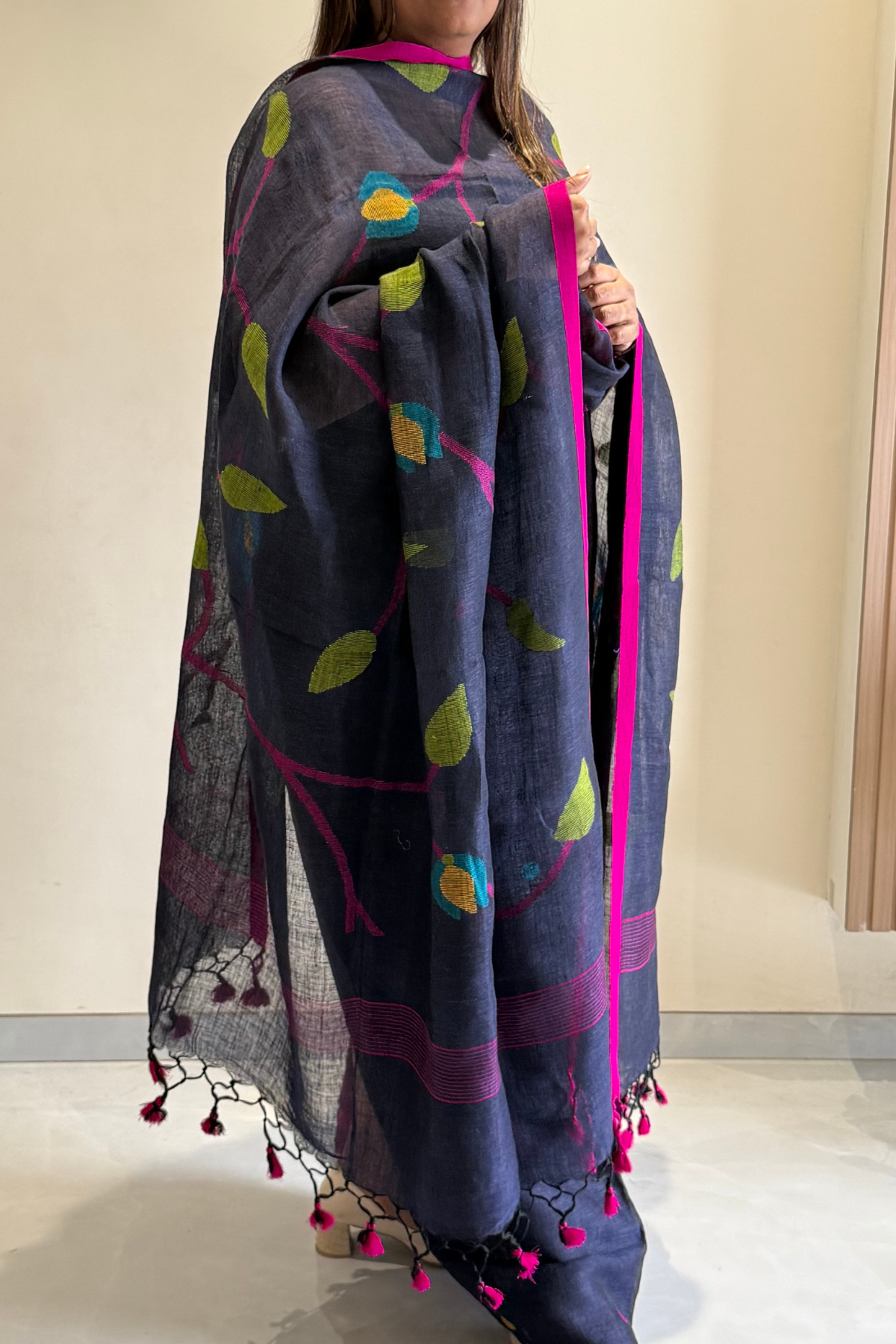 Linen Jamdani 2 Pc Set – Navy blue
