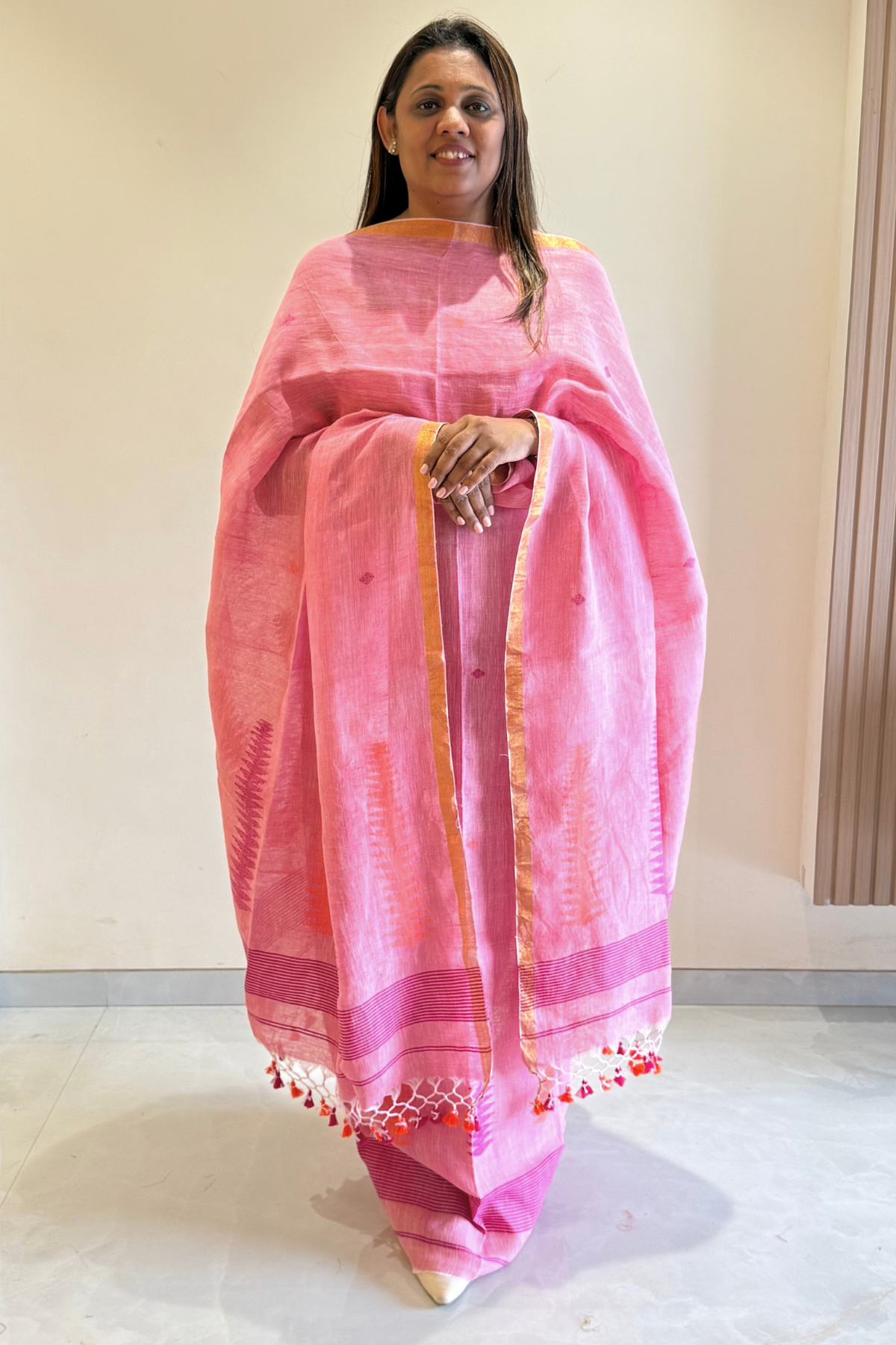 Jayshree Linen Jamdani 2 Pc Set – Light Pink