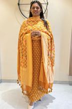Pure khaddi georgette meenakari bandhej -  Mustard Yellow