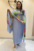 Plain modal suit set with colorful bandhej dupatta - Steel Grey