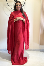 Lucknawi Pure Mul Chanderi 3-Piece Unstitched Kurta Set - Bright Red