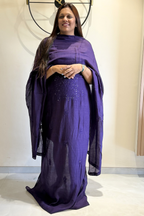 Lucknawi Pure Mul Chanderi 3-Piece Unstitched Kurta Set – purple