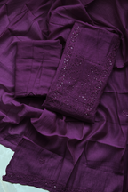 Lucknawi Pure Mul Chanderi 3-Piece Unstitched Kurta Set – Purple Wine