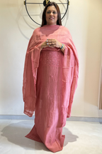 Lucknawi Pure Mul Chanderi 3-Piece Unstitched Kurta Set - Carrot Pink