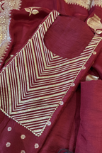 Upada Silk Suit with Banarasi Weaving & Gota Patti - 3 peice set - (Red Maroon)