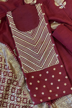 Upada Silk Suit with Banarasi Weaving & Gota Patti - 3 peice set - (Red Maroon)