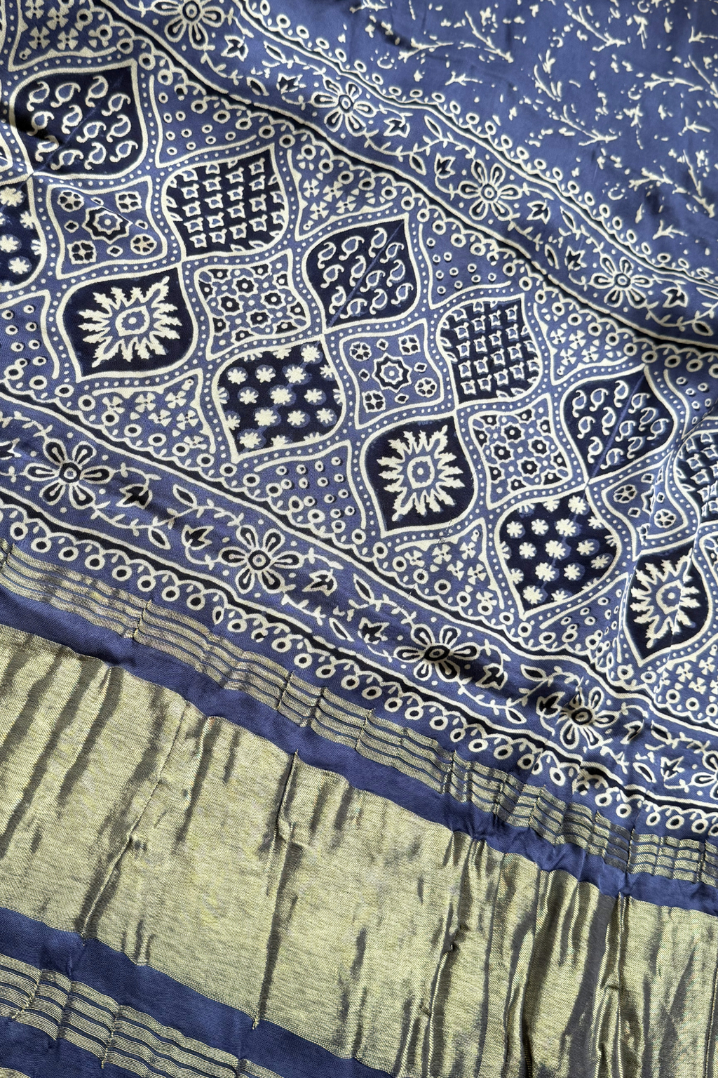 Pure Modal Satin 3-Piece Suit Set in Natural Ajrak Dye - Light Blue