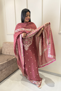 Organza silk with Banarasi meenakari weaving-3 Piece set-Wine