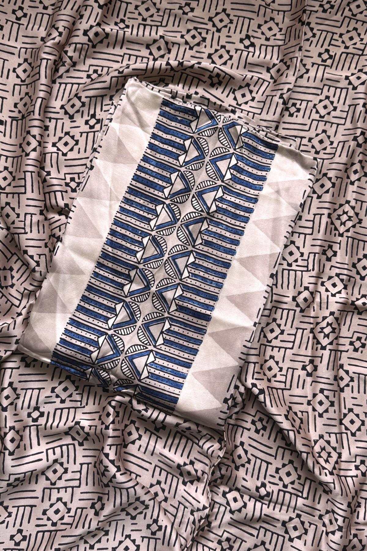 Pure Modal Satin 2-Piece Suit Set in Natural Ajrak Dye
