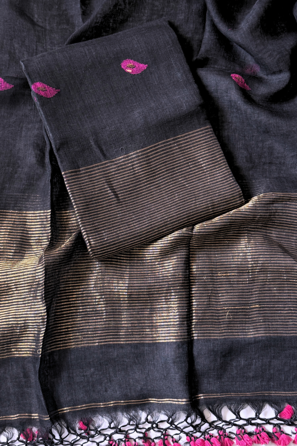 Jayshree Linen Jamdani 2 Pc Set – Black