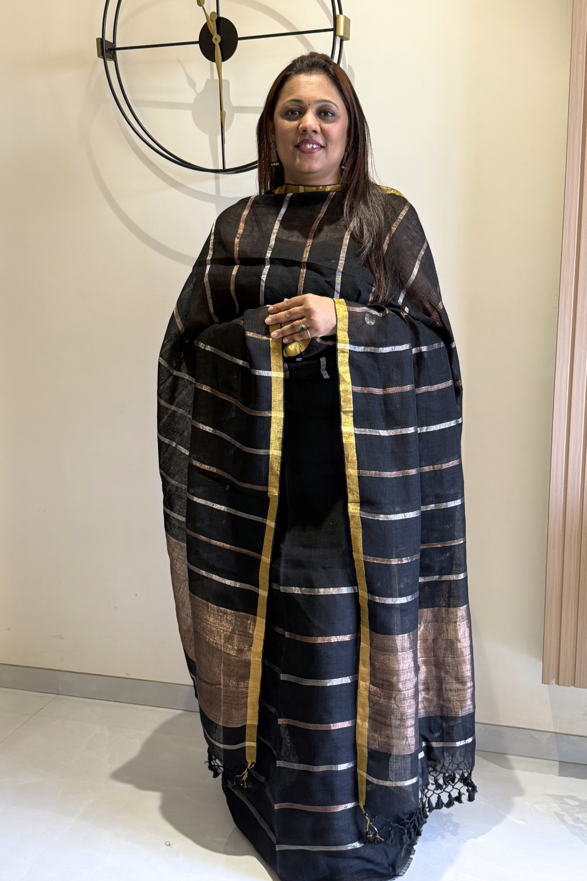 Jayshree Linen Jamdani 2 Pc Set – Black