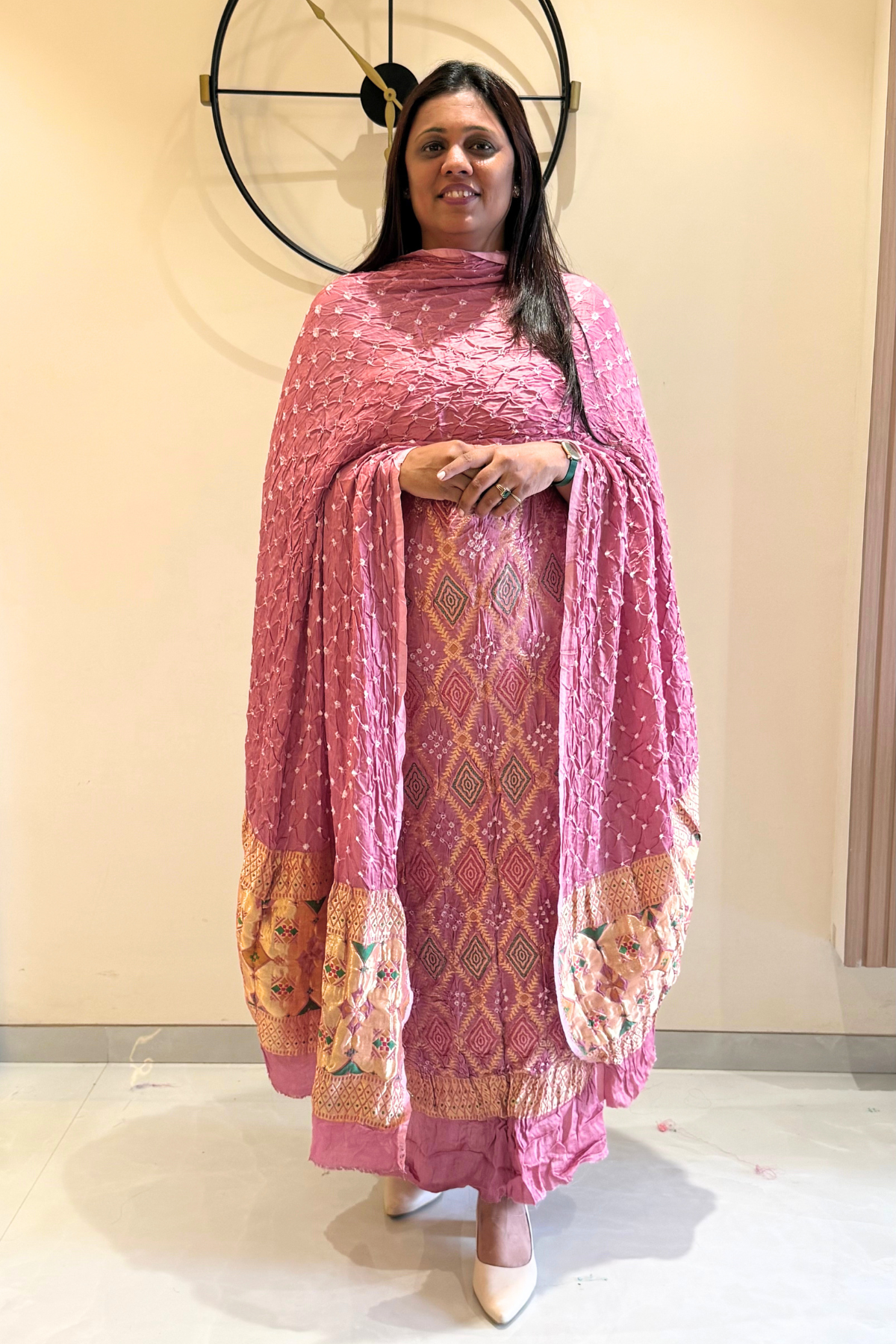 banarasi weaving With bandhej elegence - onion color