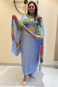Plain modal suit set with colorful bandhej dupatta - Pastel Blue