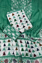 Cotton 3- Piece Unstitched Thread Work kurta Suit Set-Emerald Green