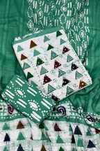 Cotton 3- Piece Unstitched Thread Work kurta Suit Set-Emerald Green
