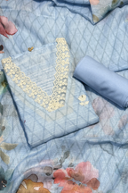 Digital Floral Printed Suit Set - Pestal Blue