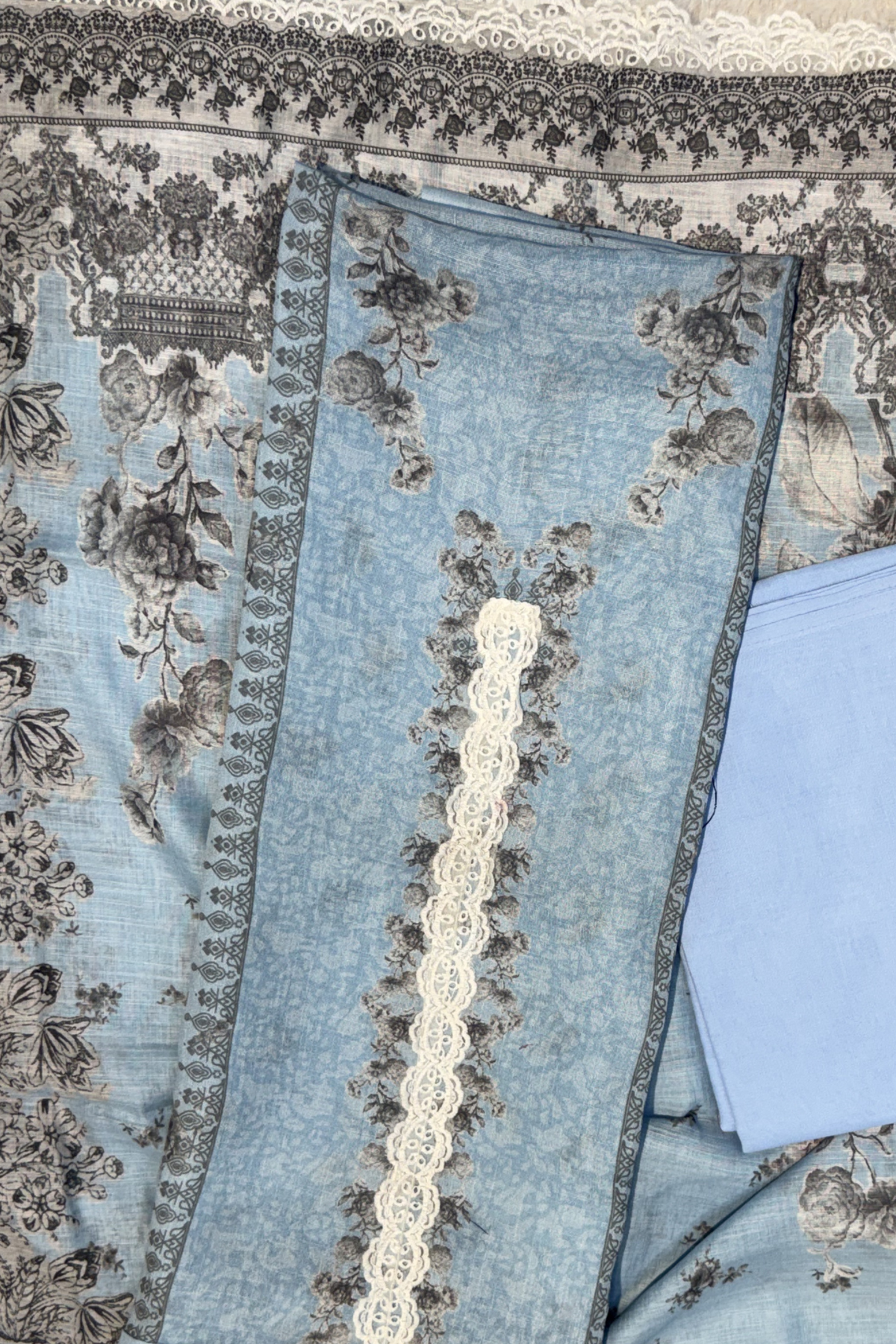 Digital Printed Suit Set - Light  Blue