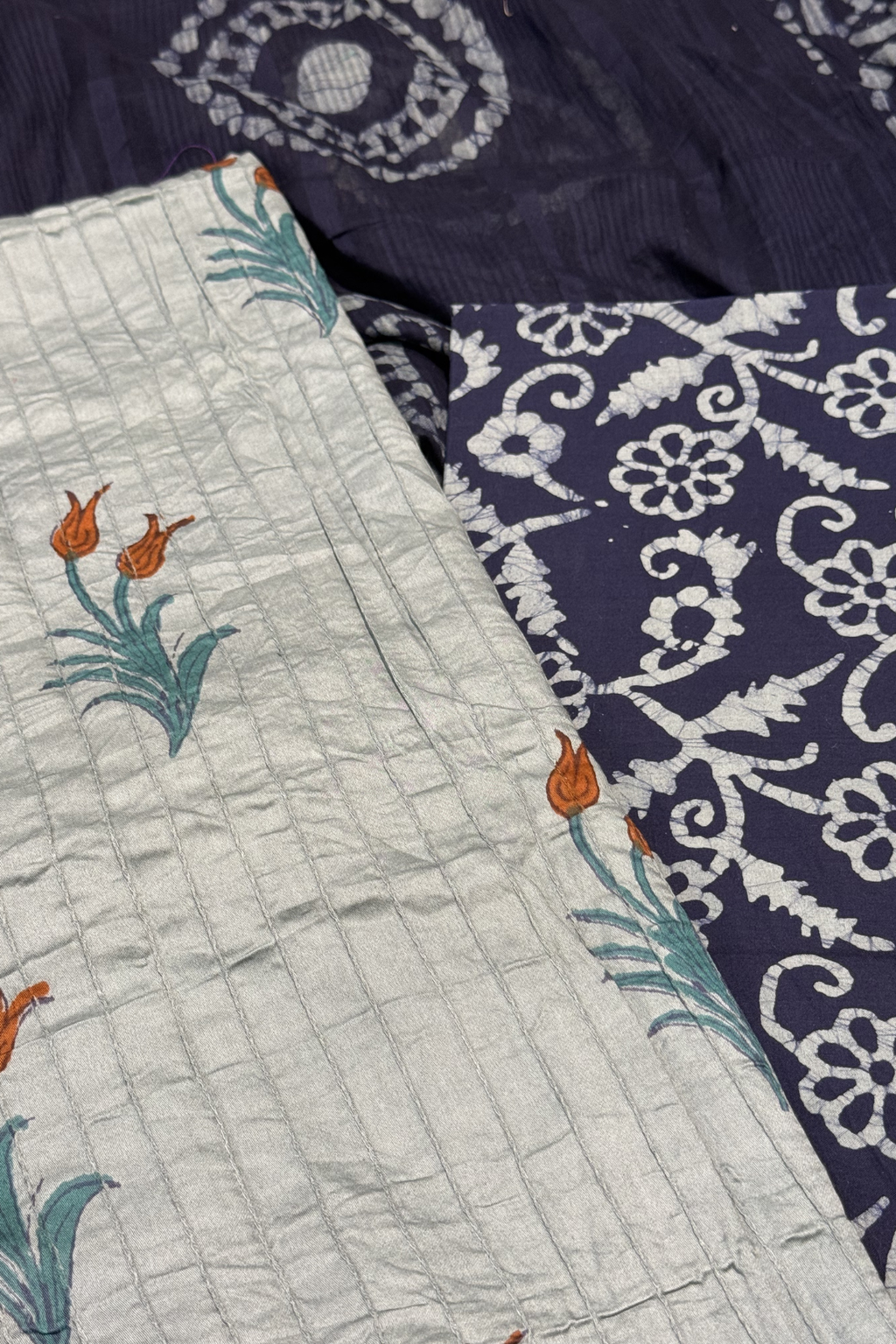 Block Printed Cotton Kurta Material - Light Green & Blue