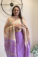 Chanderi Silk 3  Piece unstitched Suit Set - Light Purple