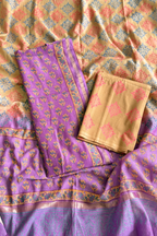 Chanderi Silk 3  Piece unstitched Suit Set - Light Purple