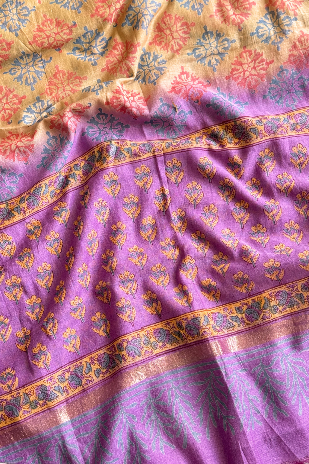 Chanderi Silk 3  Piece unstitched Suit Set - Light Purple