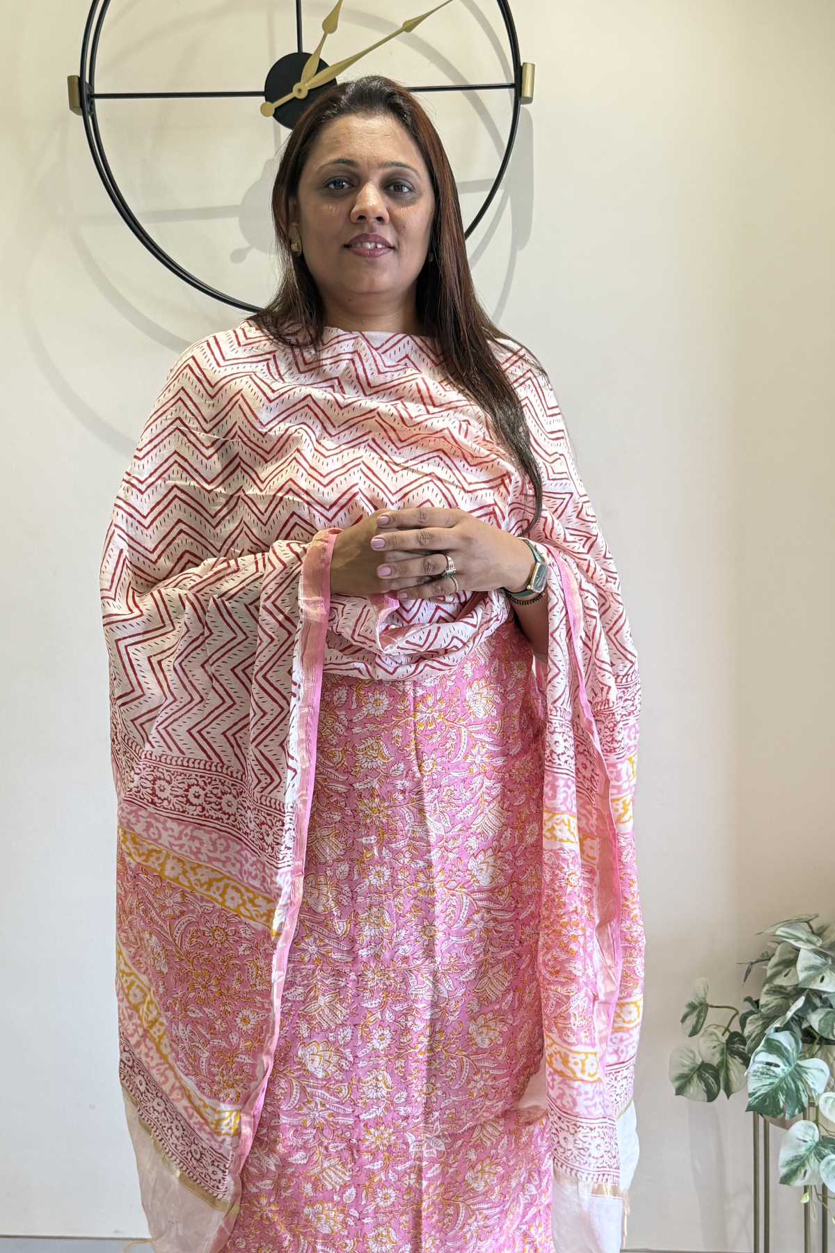 Chanderi Silk 3  Piece unstitched Suit Set - Light Pink