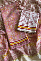 Chanderi Silk 3  Piece unstitched Suit Set - Light Pink