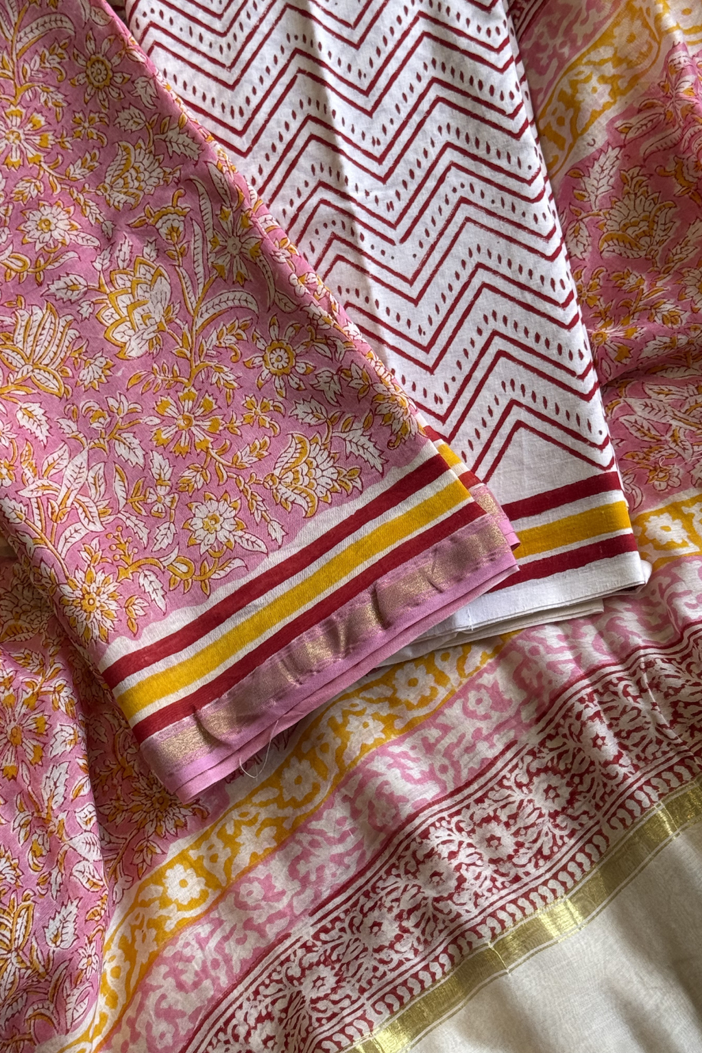 Chanderi Silk 3  Piece unstitched Suit Set - Light Pink