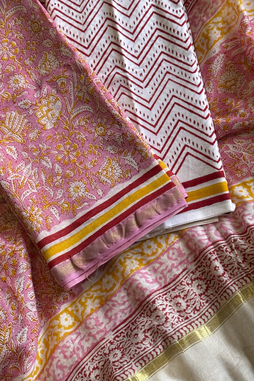 Chanderi Silk 3  Piece unstitched Suit Set - Light Pink