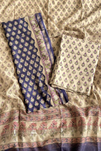 Chanderi Silk- 3  Piece unstitched Suit Set - Blue