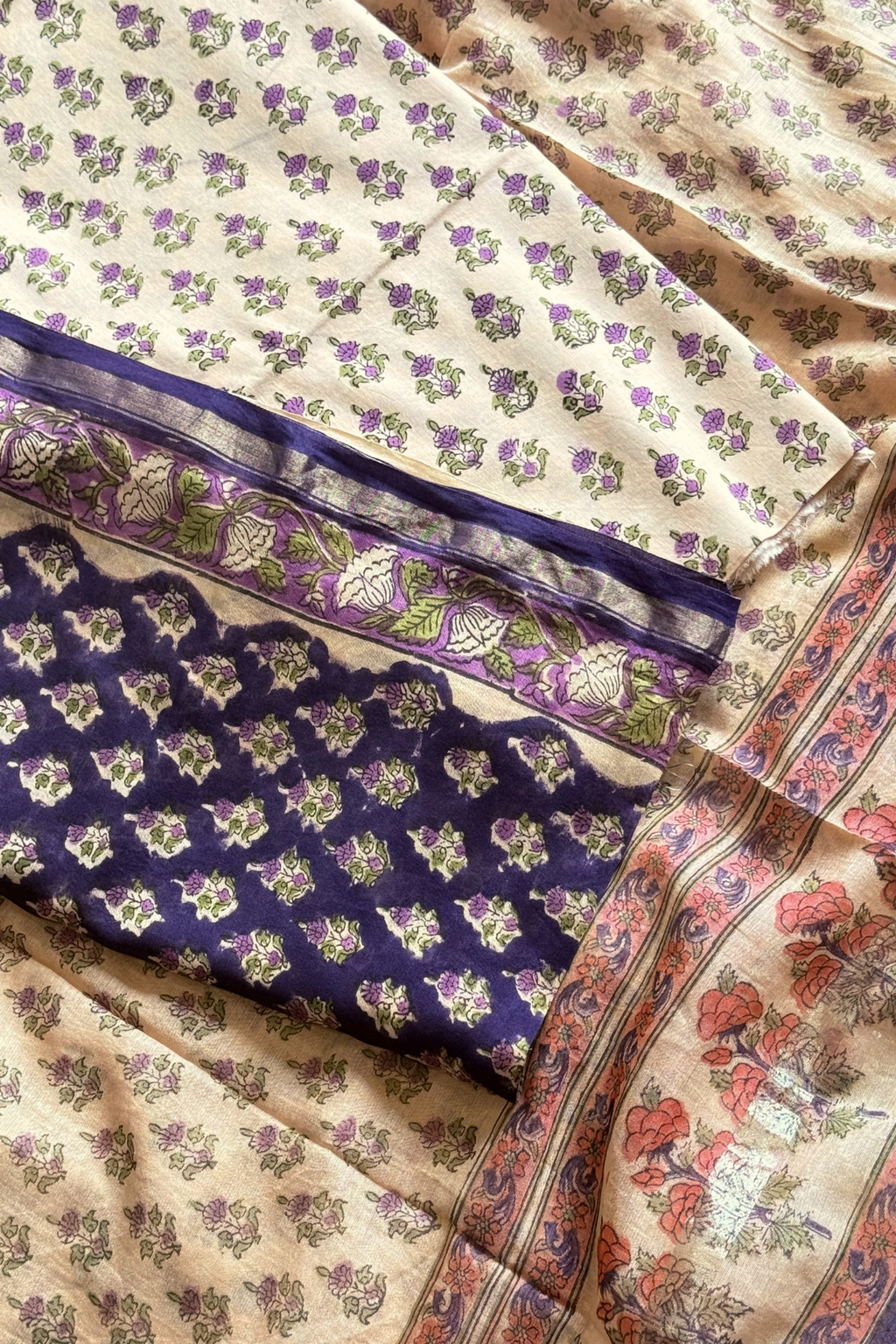 Chanderi Silk- 3  Piece unstitched Suit Set - Blue