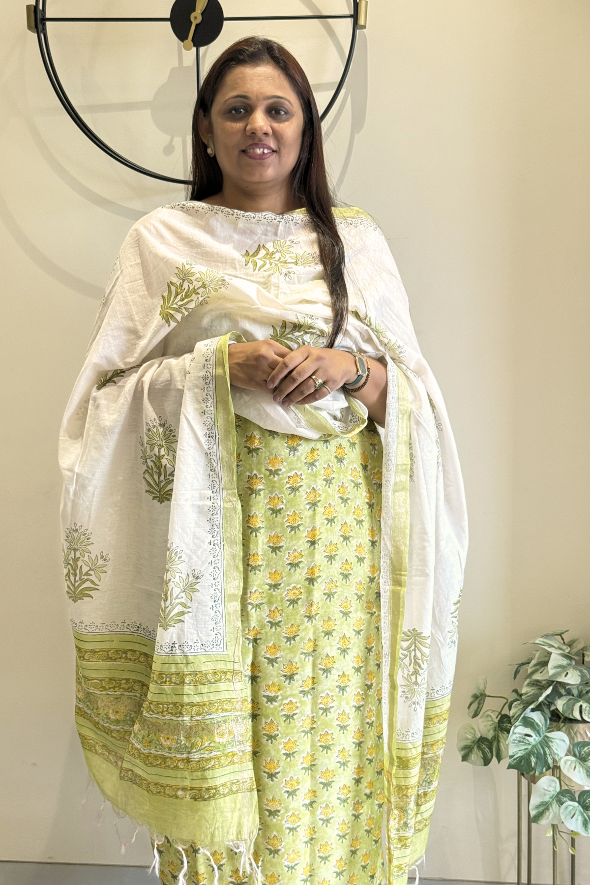 Chanderi Silk 3  Piece unstitched Suit Set - Light Green