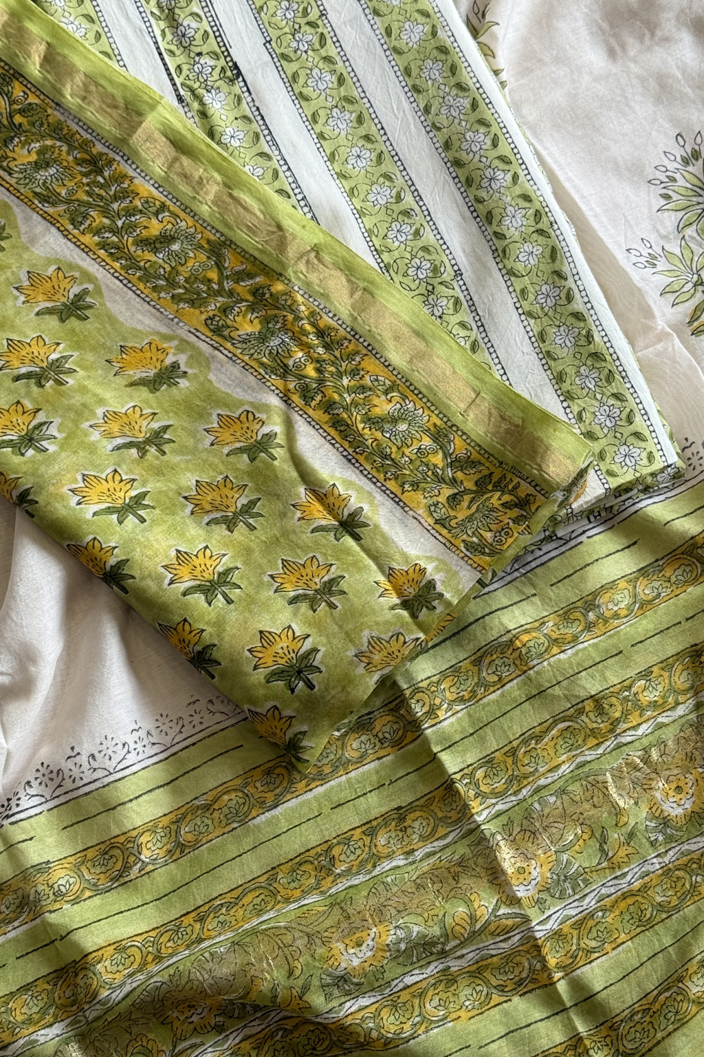 Chanderi Silk 3  Piece unstitched Suit Set - Light Green