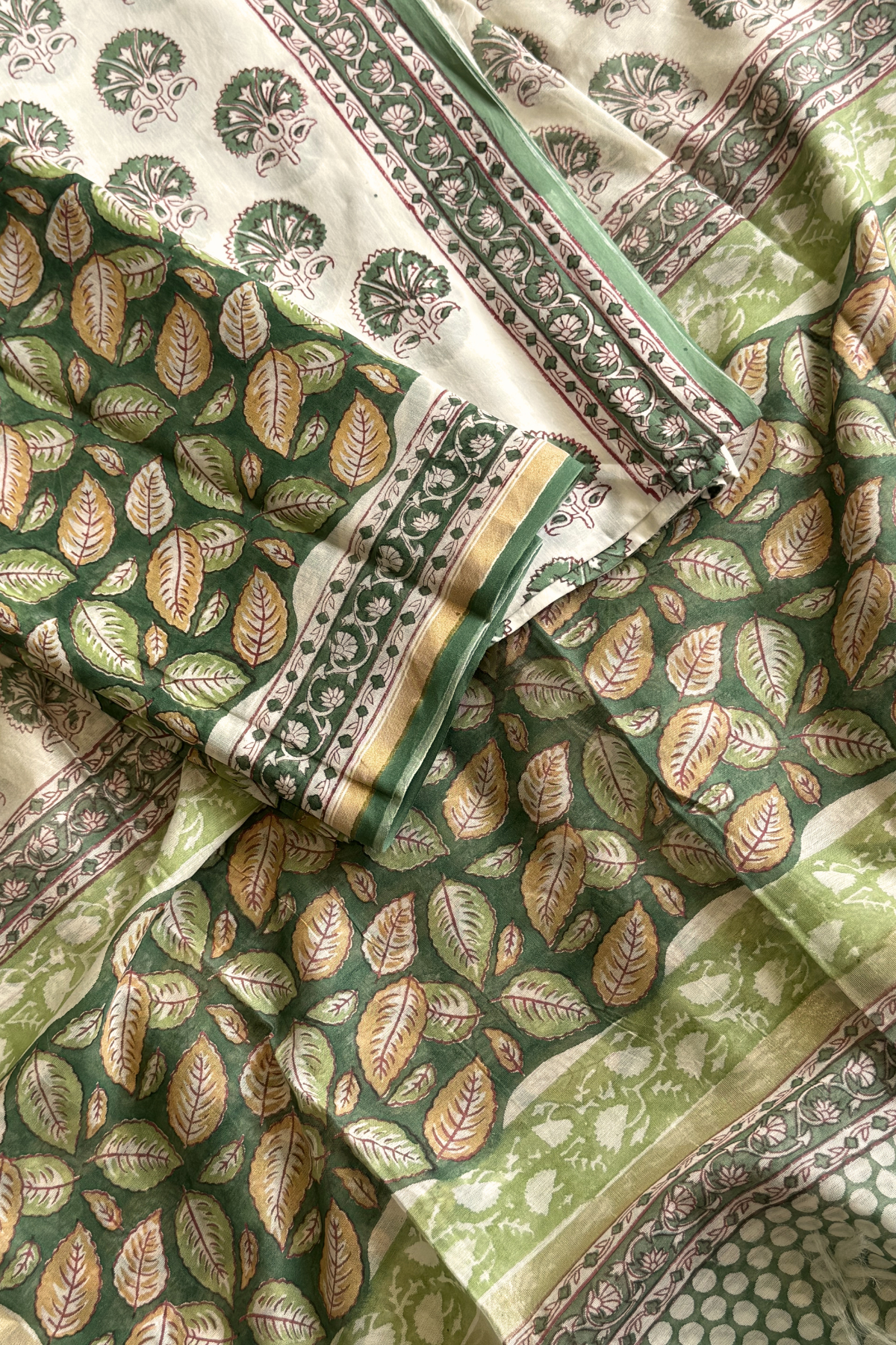 Chanderi Silk 3  Piece unstitched Suit Set -  Green