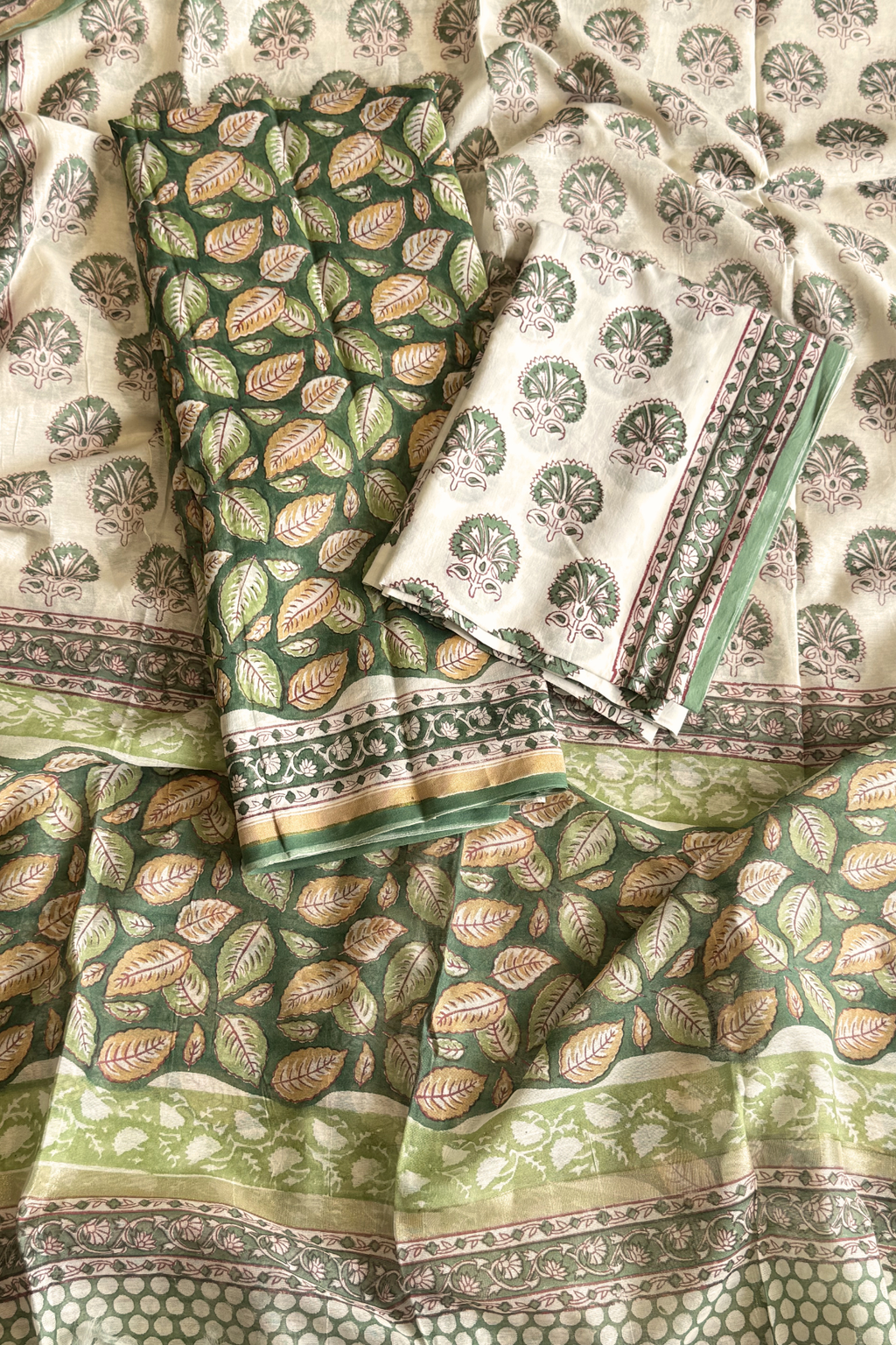 Chanderi Silk 3  Piece unstitched Suit Set -  Green