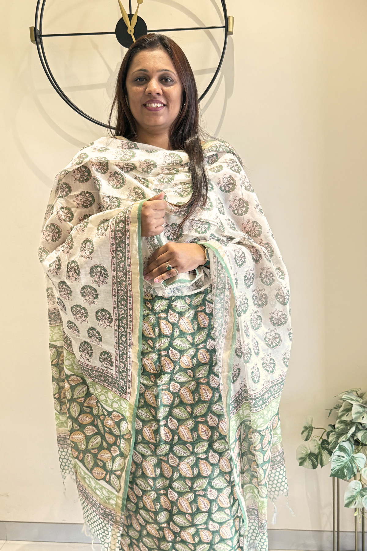 Chanderi Silk 3  Piece unstitched Suit Set -  Green