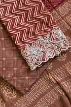 Natural Dye Pashmina Suit With cutwork - Onion Pink & Red