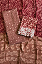 Natural Dye Pashmina Suit With cutwork - Onion Pink & Red