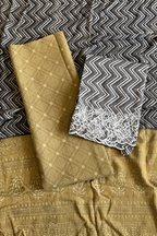 Natural Dye Pashmina Suit With cutwork - Mustard Yellow & Black