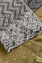 Natural Dye Pashmina Suit With cutwork - Mustard Yellow & Black
