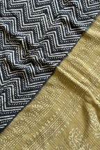 Natural Dye Pashmina Suit With cutwork - Mustard Yellow & Black