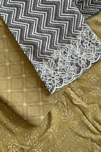 Natural Dye Pashmina Suit With cutwork - Mustard Yellow & Black