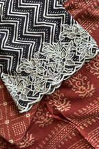 Natural Dye Pashmina Suit With cutwork - Red & Black